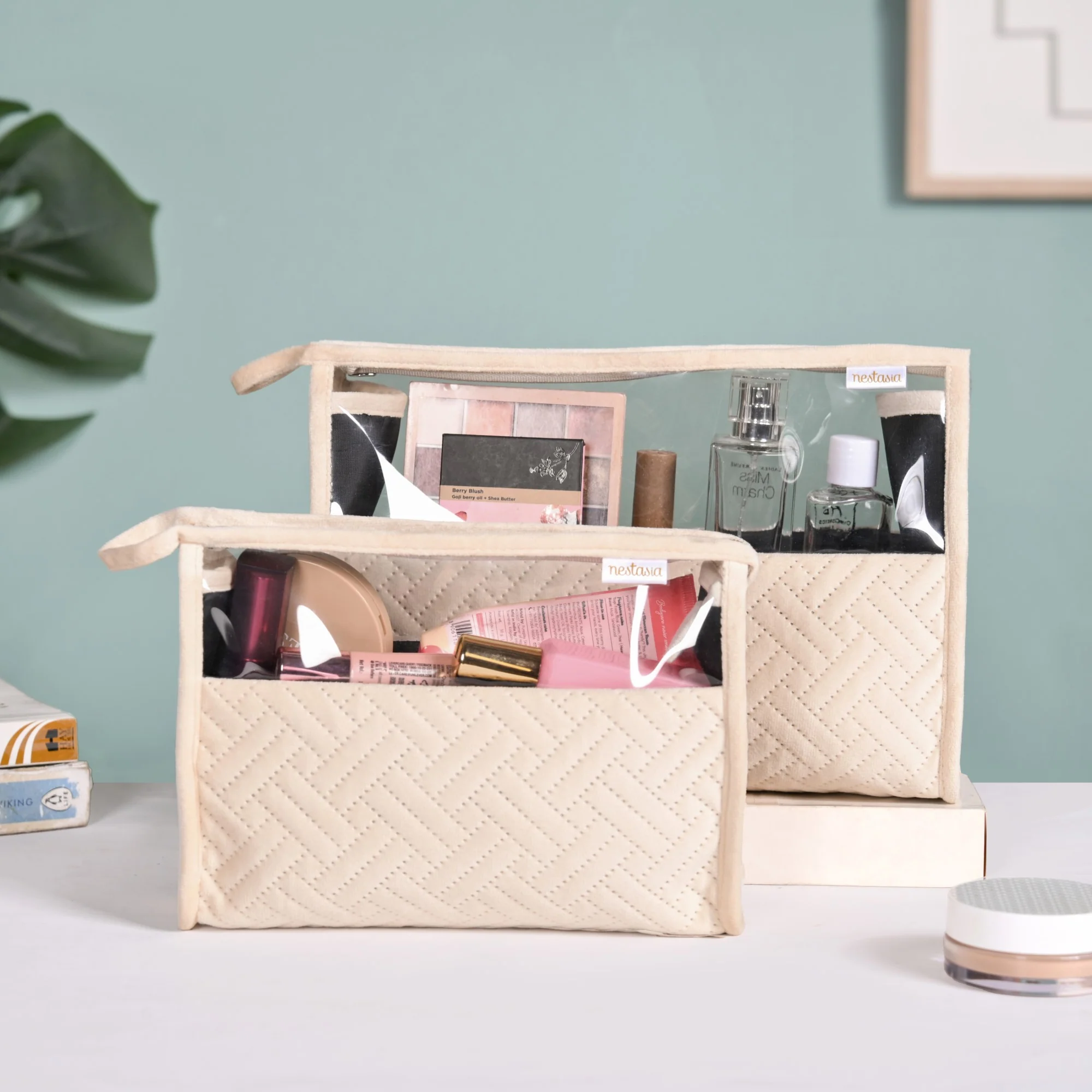 Quilted Cream White Nesting Travel Pouch Set Of 2 - Image 5