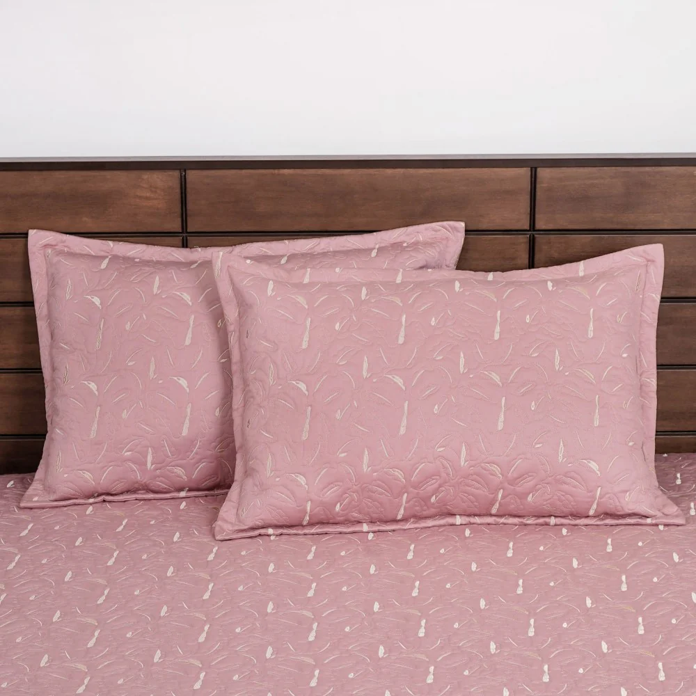 Quilted Leaf Pattern Bed Cover King Size Pink - Image 4