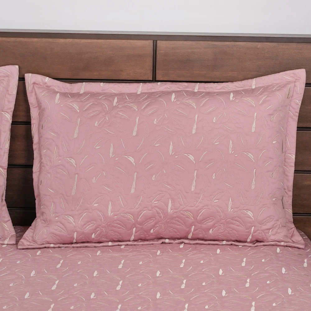 Quilted Leaf Pattern Bed Cover King Size Pink - Image 9