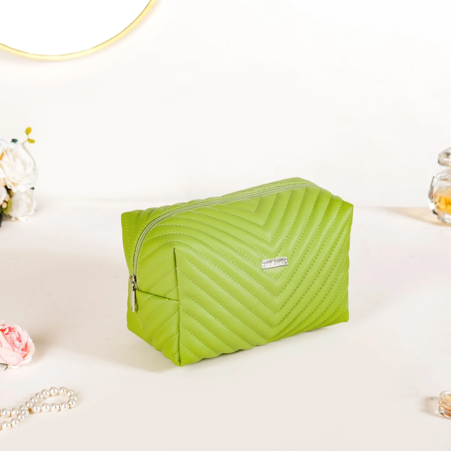 Quilted Vegan Leather Makeup Organizer Set Of 2 Green - Image 4