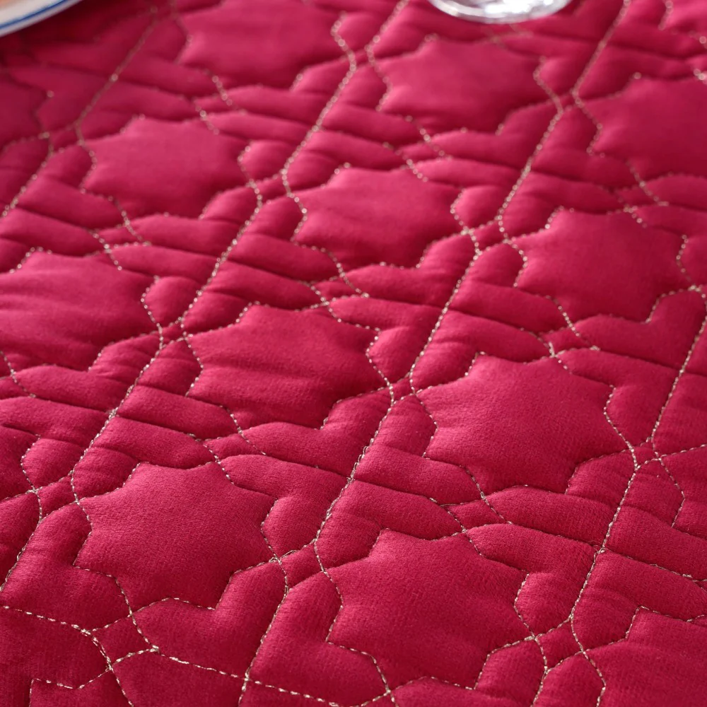 Quilted Zari And Velvet Table Cover Magenta 52x40 Inch - Image 6