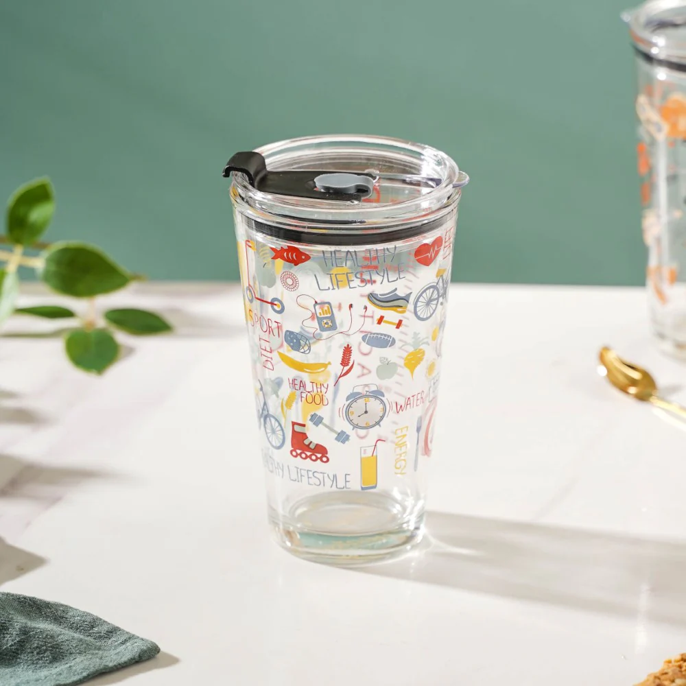 Quirky Glass Tumbler With Lid 400 ml - Image 3