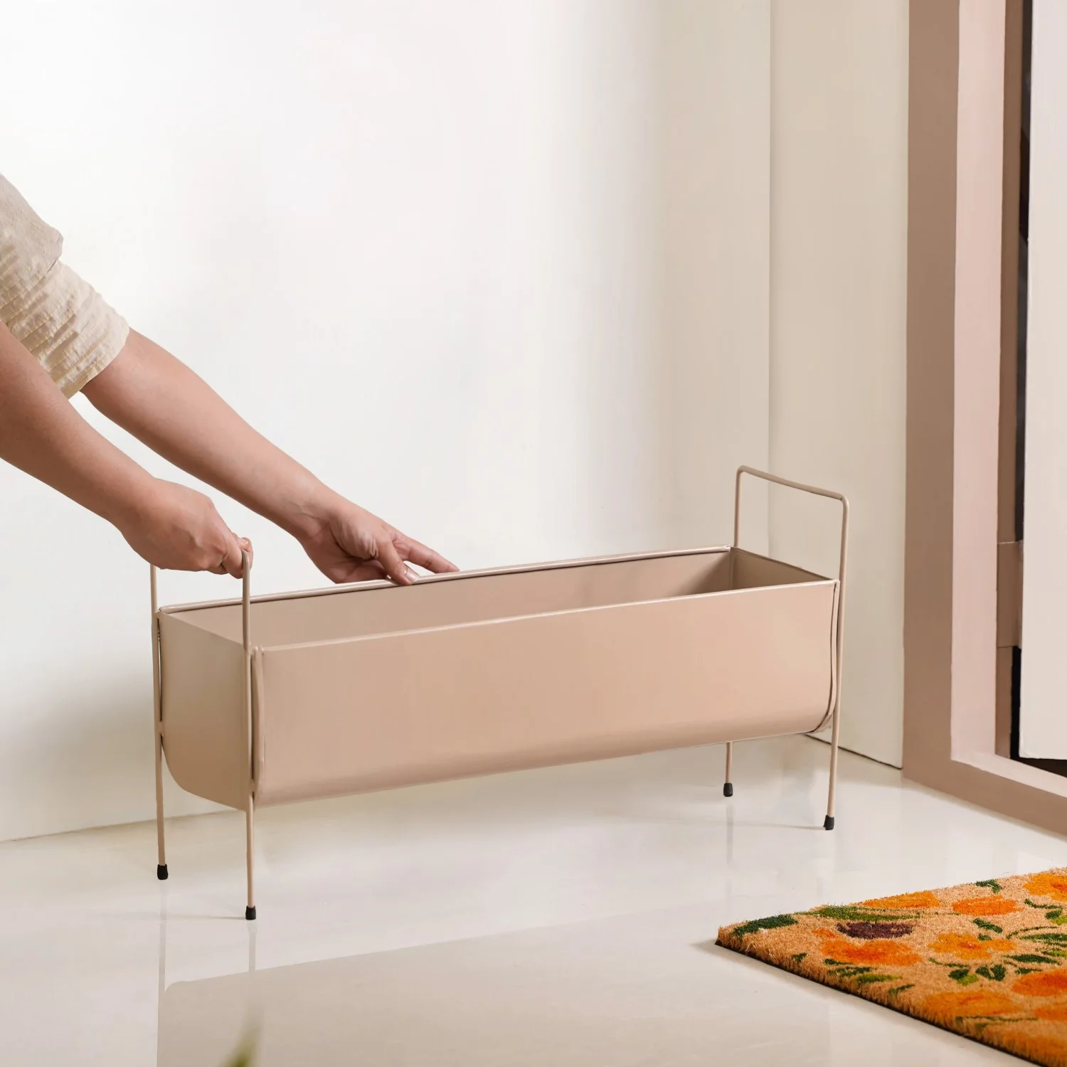Raised Trough Planter With Handle Beige - Image 2