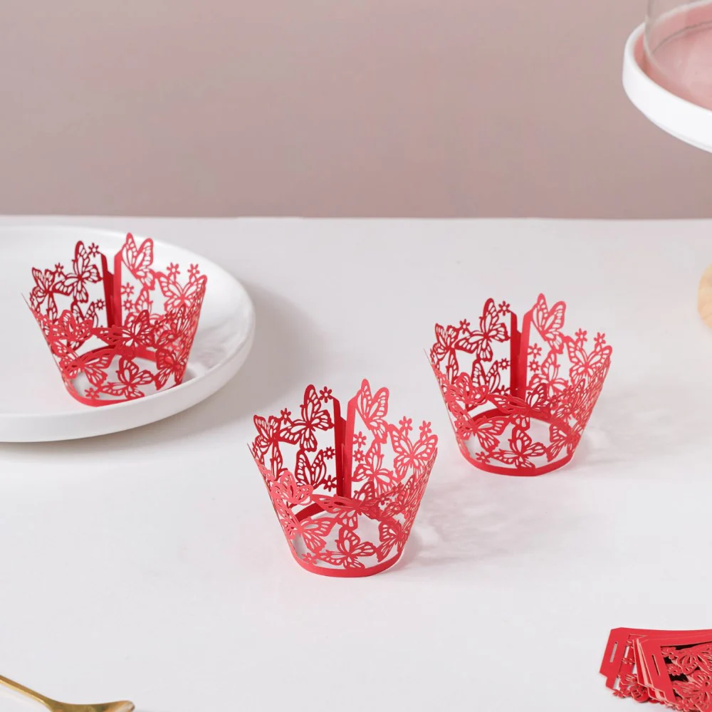 Red Butterfly Lace Cupcake Wrapper Set of 20 - Image 4