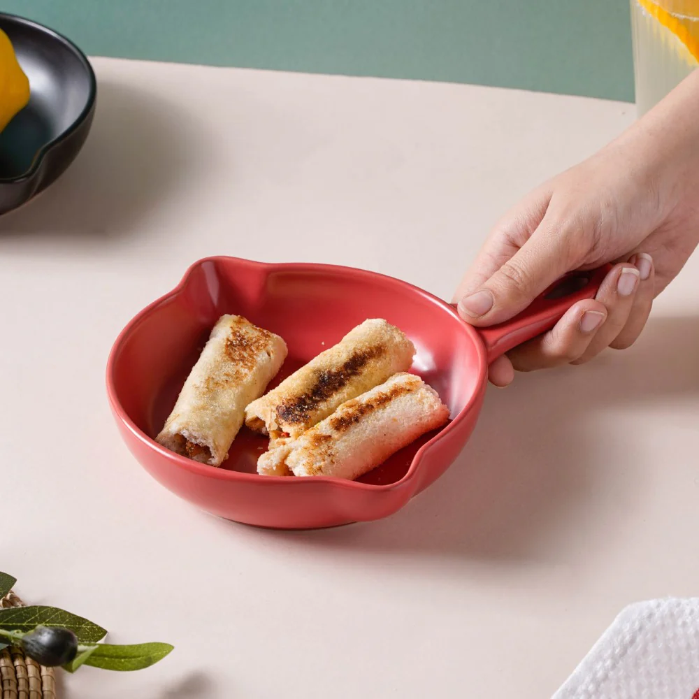 Red Ceramic Dish With Handle - Image 2
