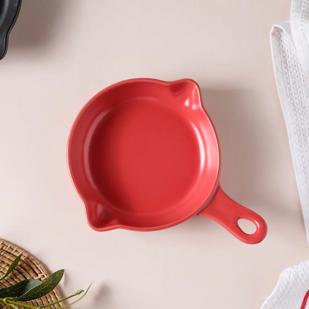 Red Ceramic Dish With Handle - Image 3