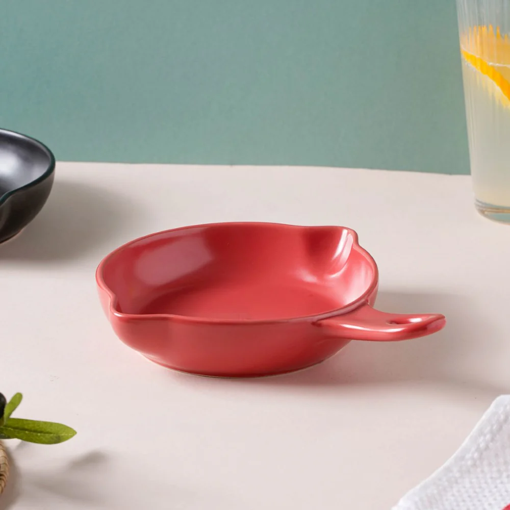 Red Ceramic Dish With Handle - Image 7