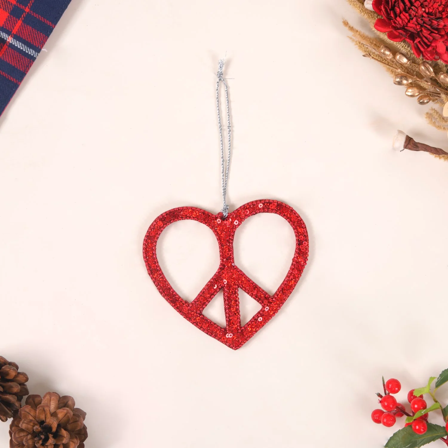 Red Christmas Snowflake Heart Ornaments Set of 2 - Image 7