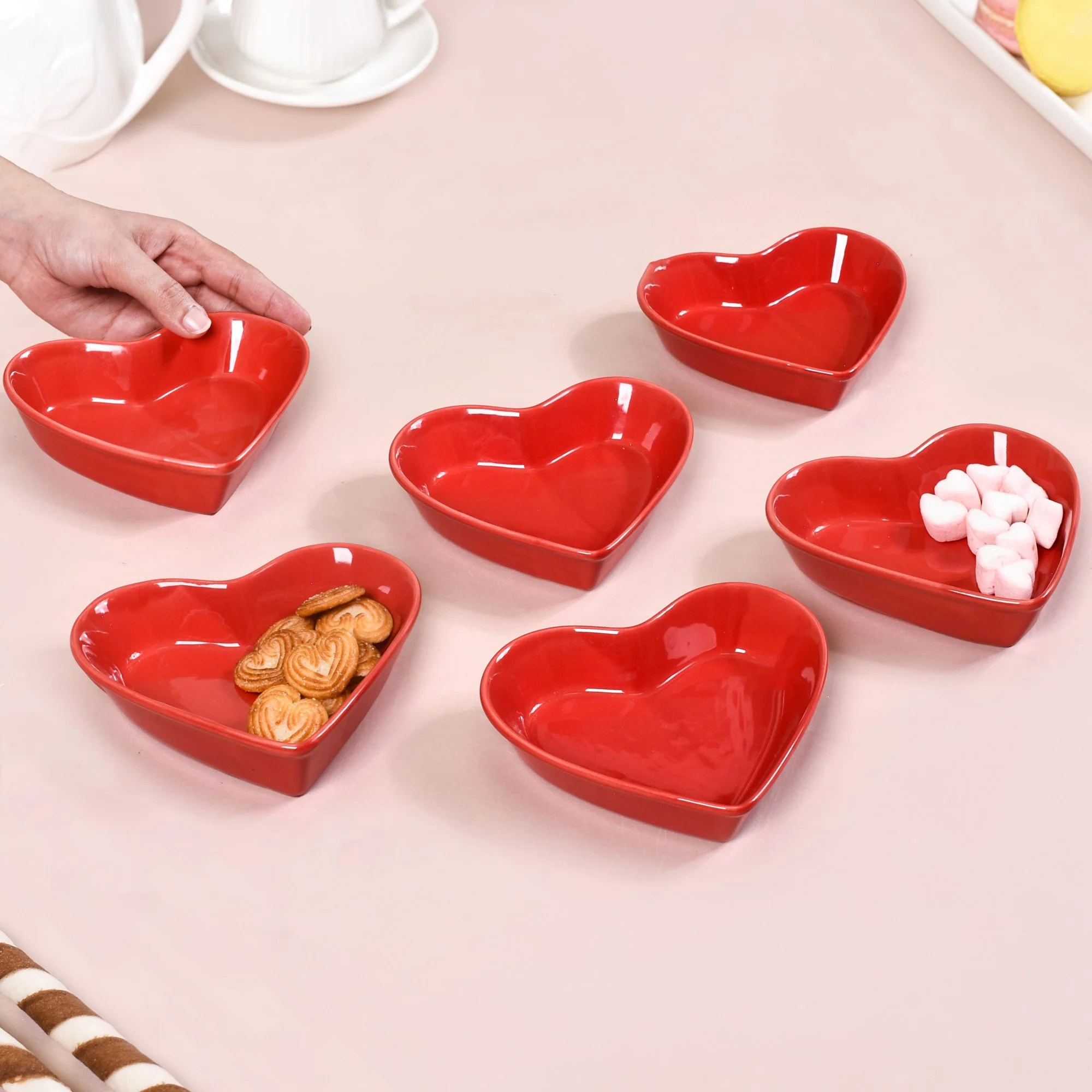 Red Heart Ceramic Plate For Starters Set Of 6 - Image 3