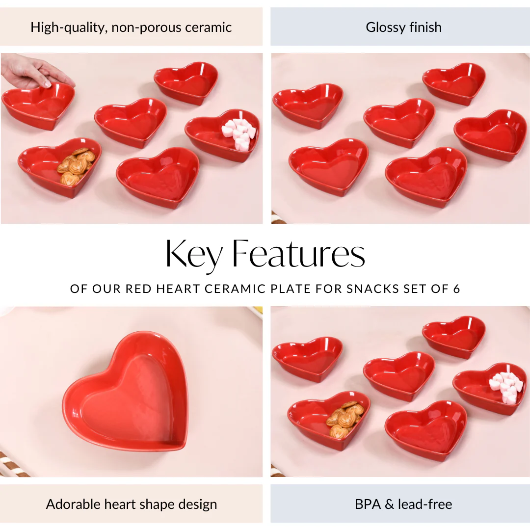 Red Heart Ceramic Plate For Starters Set Of 6 - Image 5