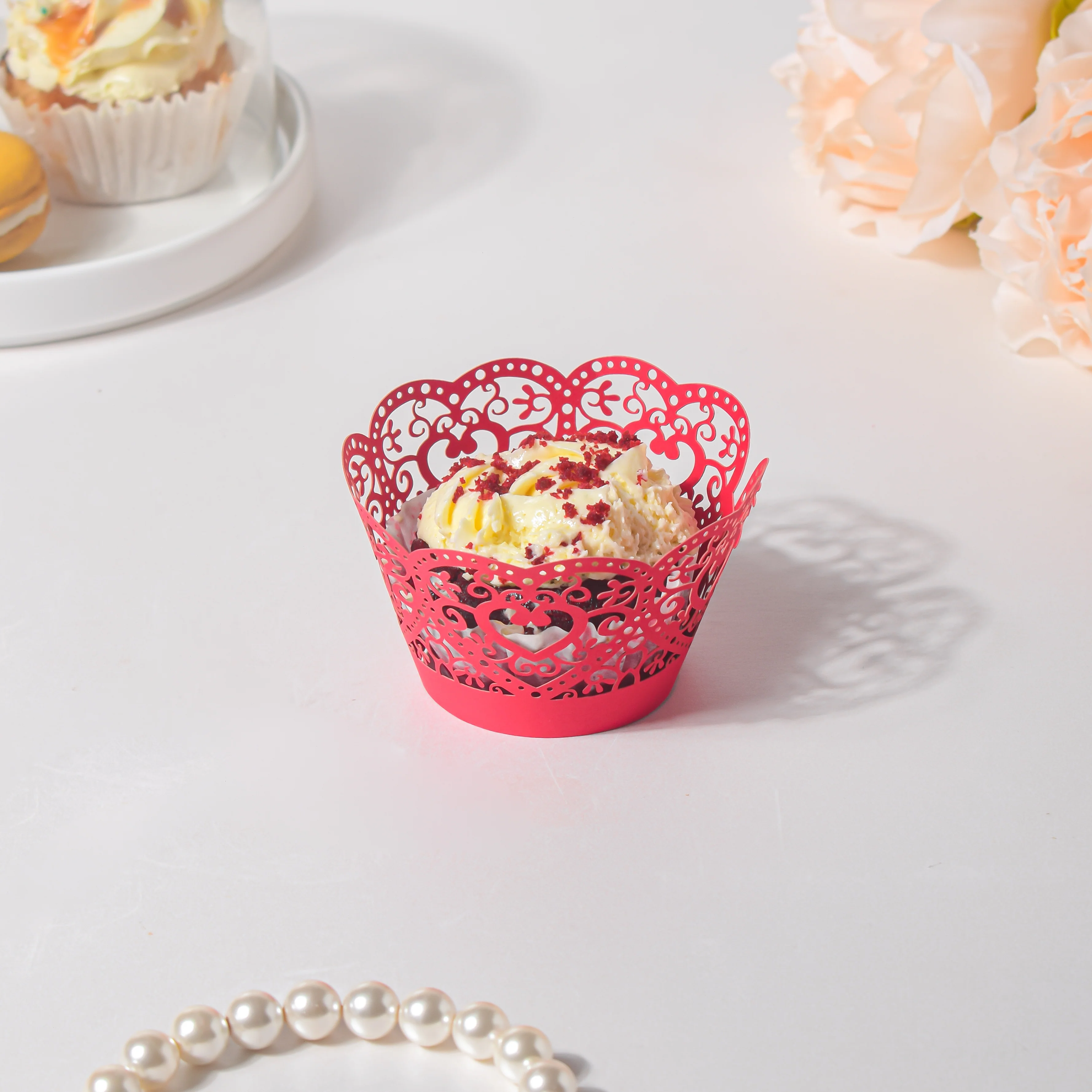 Red Heart Lace Cupcake Wrapper Set Of 20 - Image 2