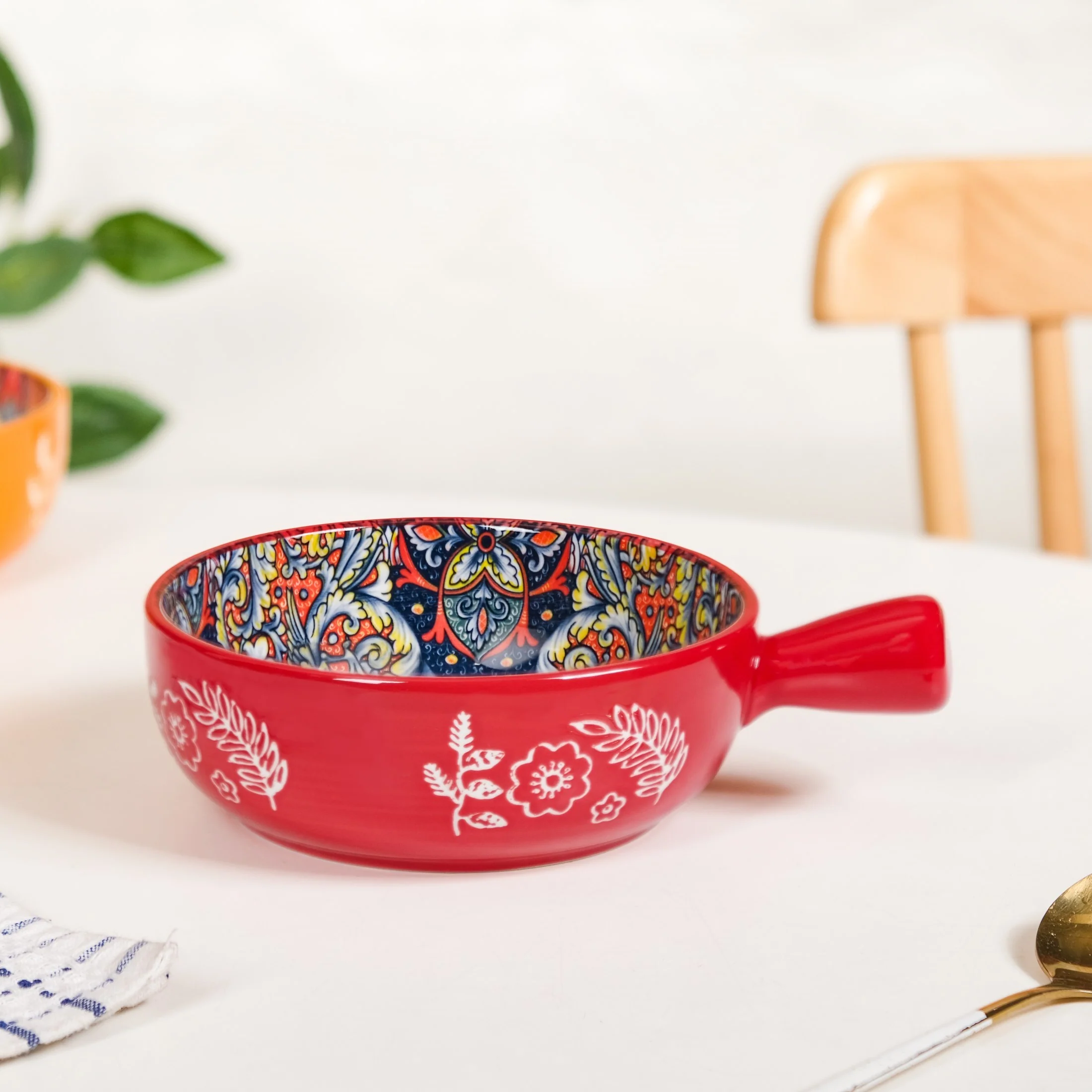 Red Mandala Melange Bowl With Handle 600ml - Image 7