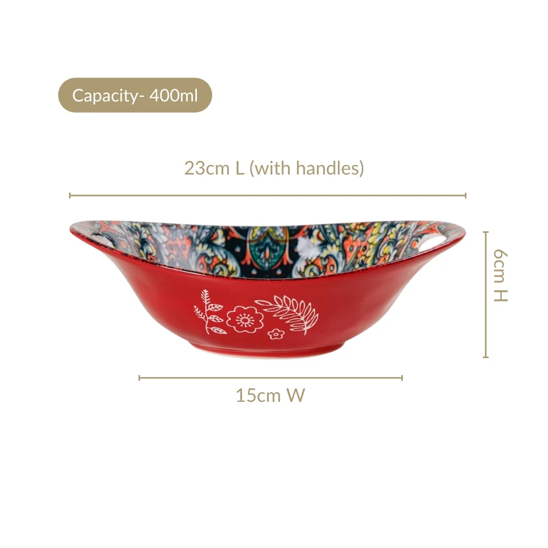 Red Mystic Mandala Ceramic Long Dish 400ml - Image 4