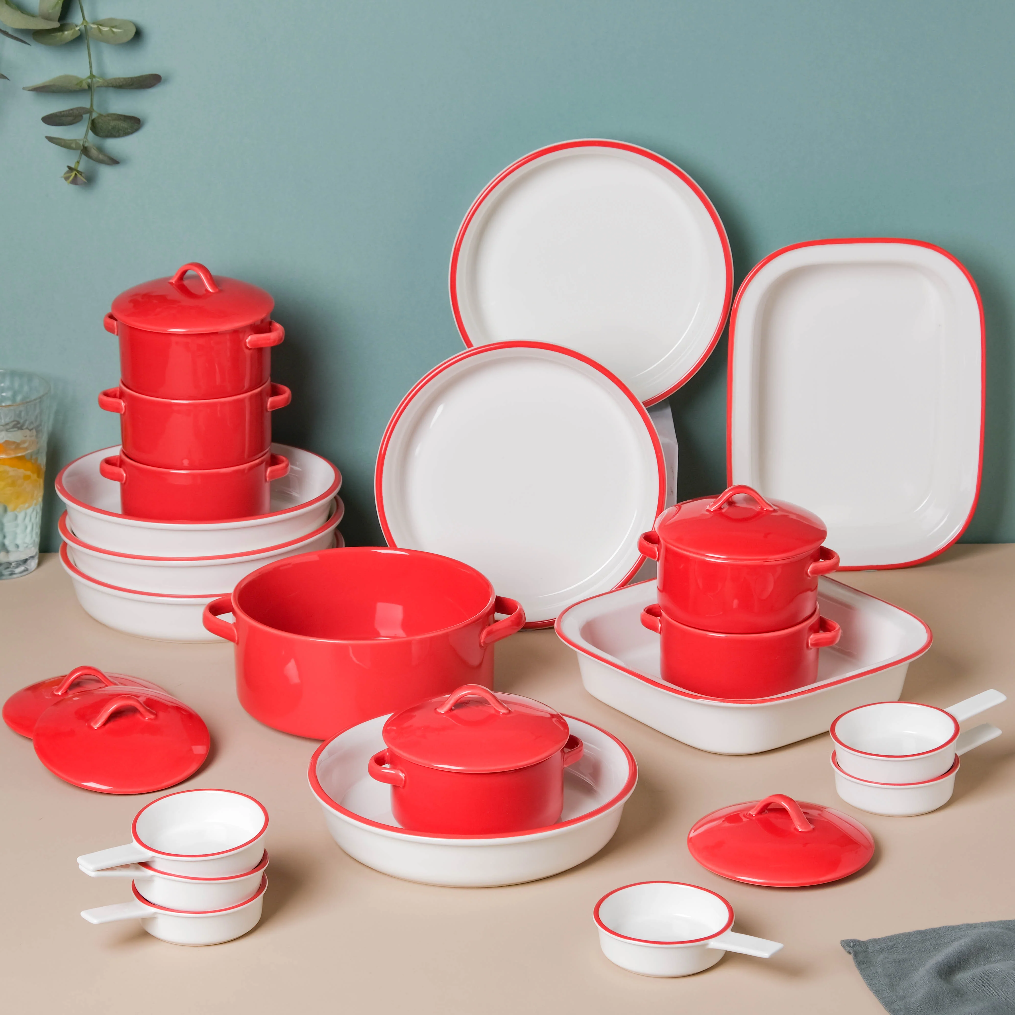 Red Toujours 21 Piece Pasta Snack Set For 6 - Image 18