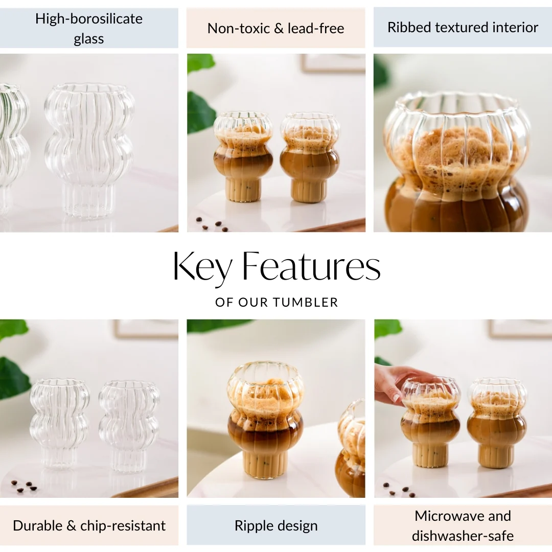 Reeded Latte Glass Cup Set Of 2 600ml - Image 4