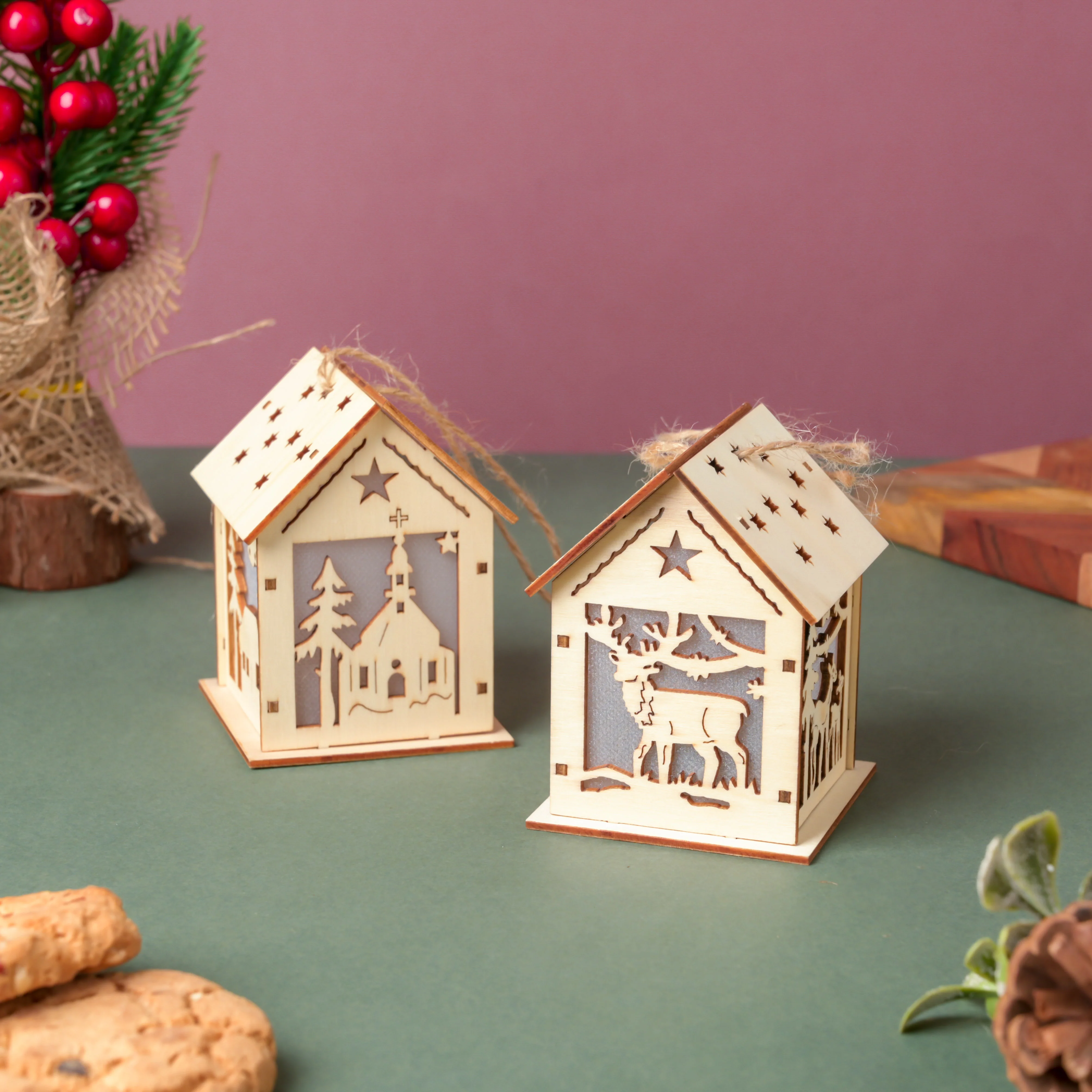 Reindeer Wooden House DIY LED Christmas Decor Hanging - Image 10