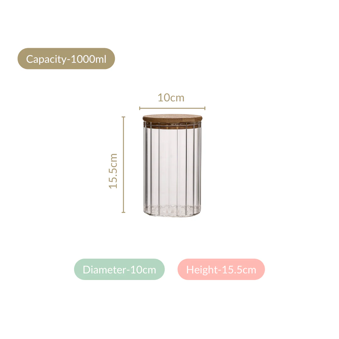 Ribbed Airtight Kitchen Storage Glass Jar Set Of 4 1000ml - Image 4
