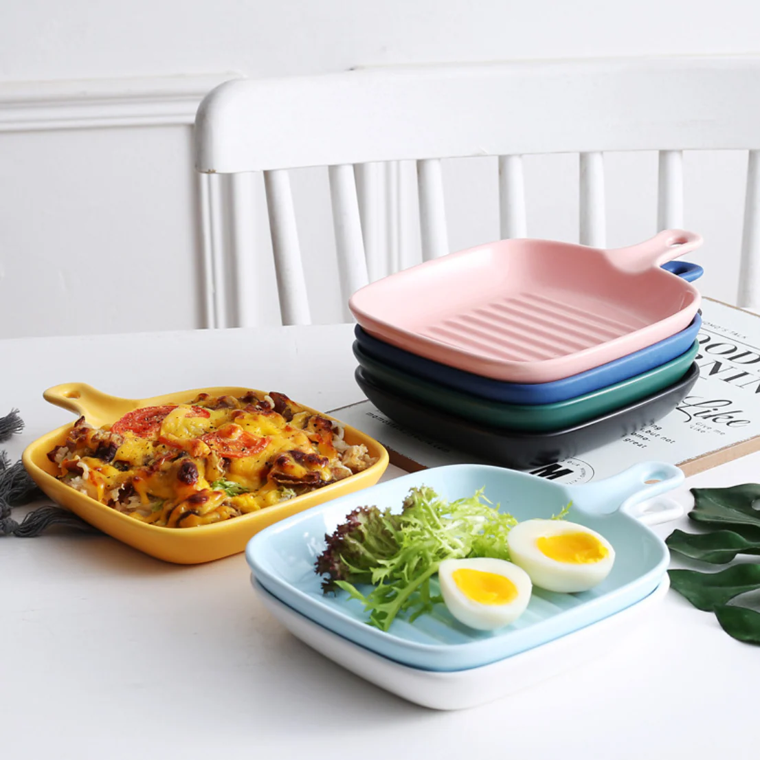 Ribbed Ceramic Baking Plate With Handle Matte Pink 250 ml - Image 3