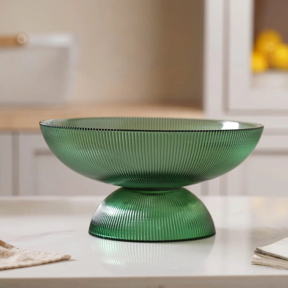 Ribbed Emerald Fruit Bowl Large - Image 4