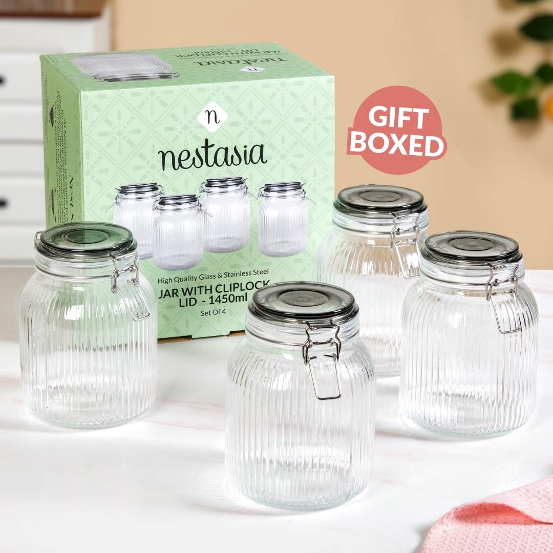 Ribbed Glass Jar With Cliplock Lid Set Of 4 1450ml - Image 7