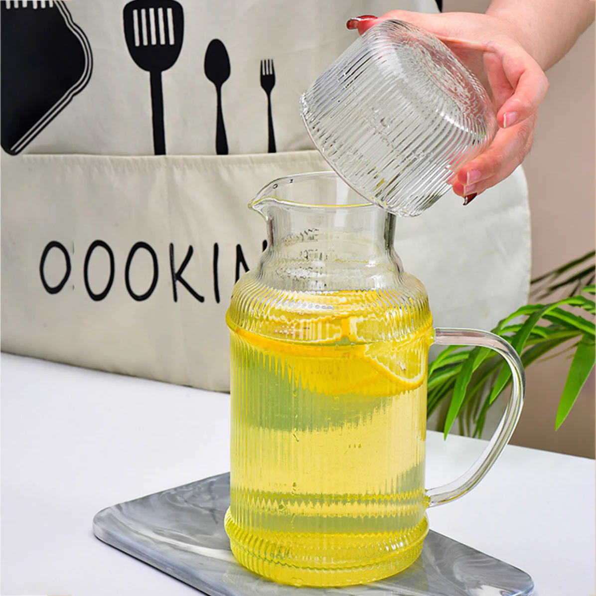 Modern Ribbed Glass Jug and Cup Set - Image 12