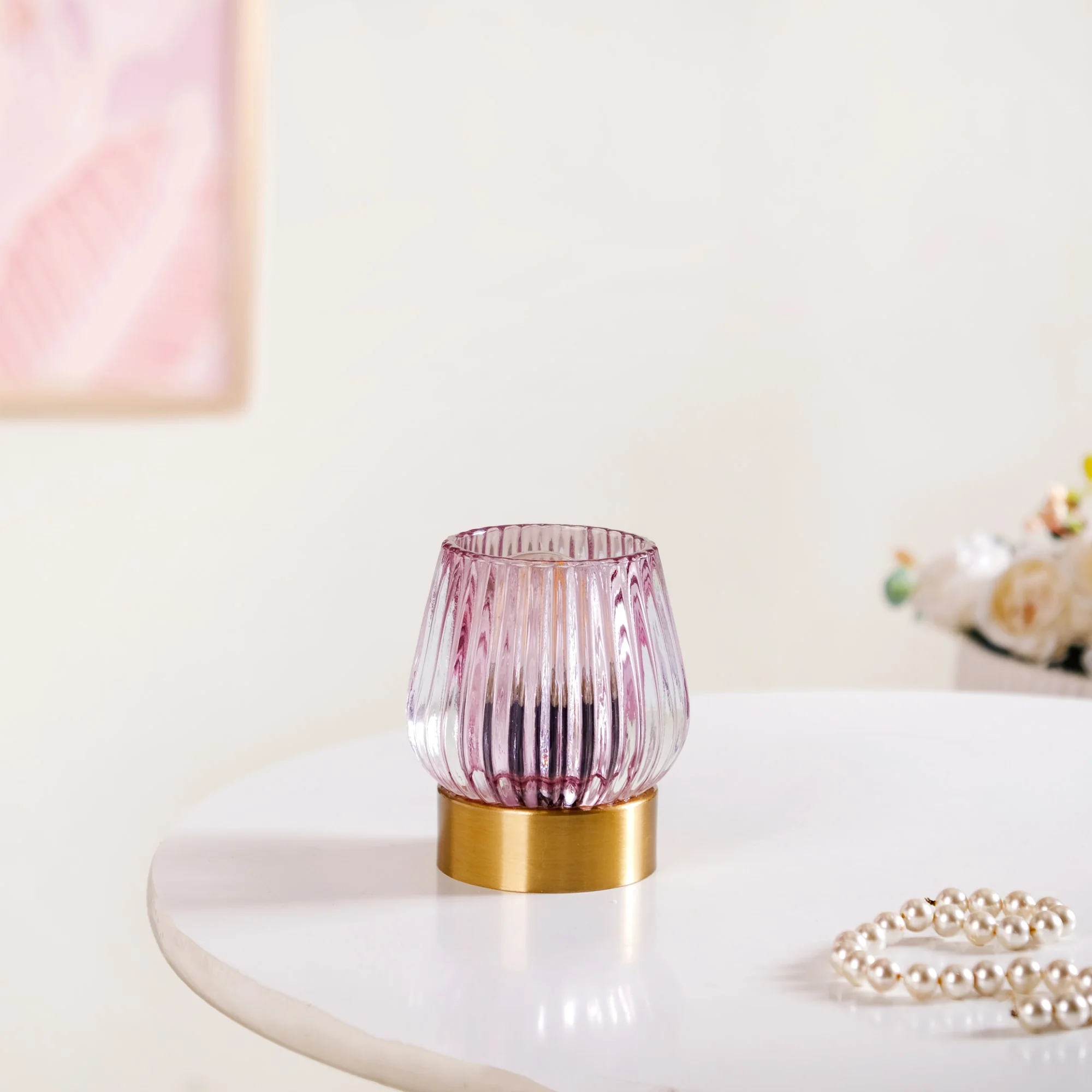 Ribbed Glass Tulip Battery LED Table Lamp - Image 2
