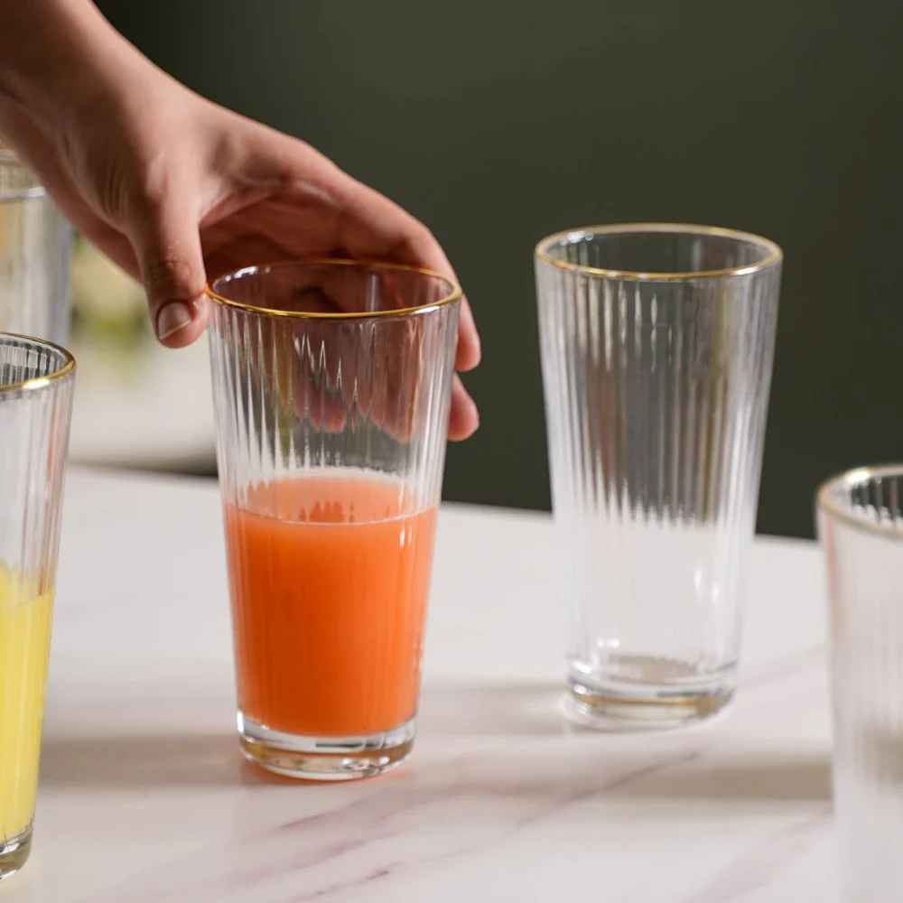 Ribbed Gold Rim Tall Tumbler Set Of 6 350 ml - Image 10