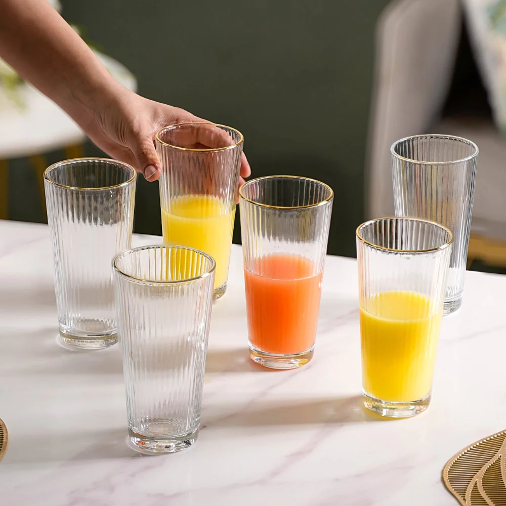 Ribbed Gold Rim Tall Tumbler Set Of 6 350 ml - Image 2