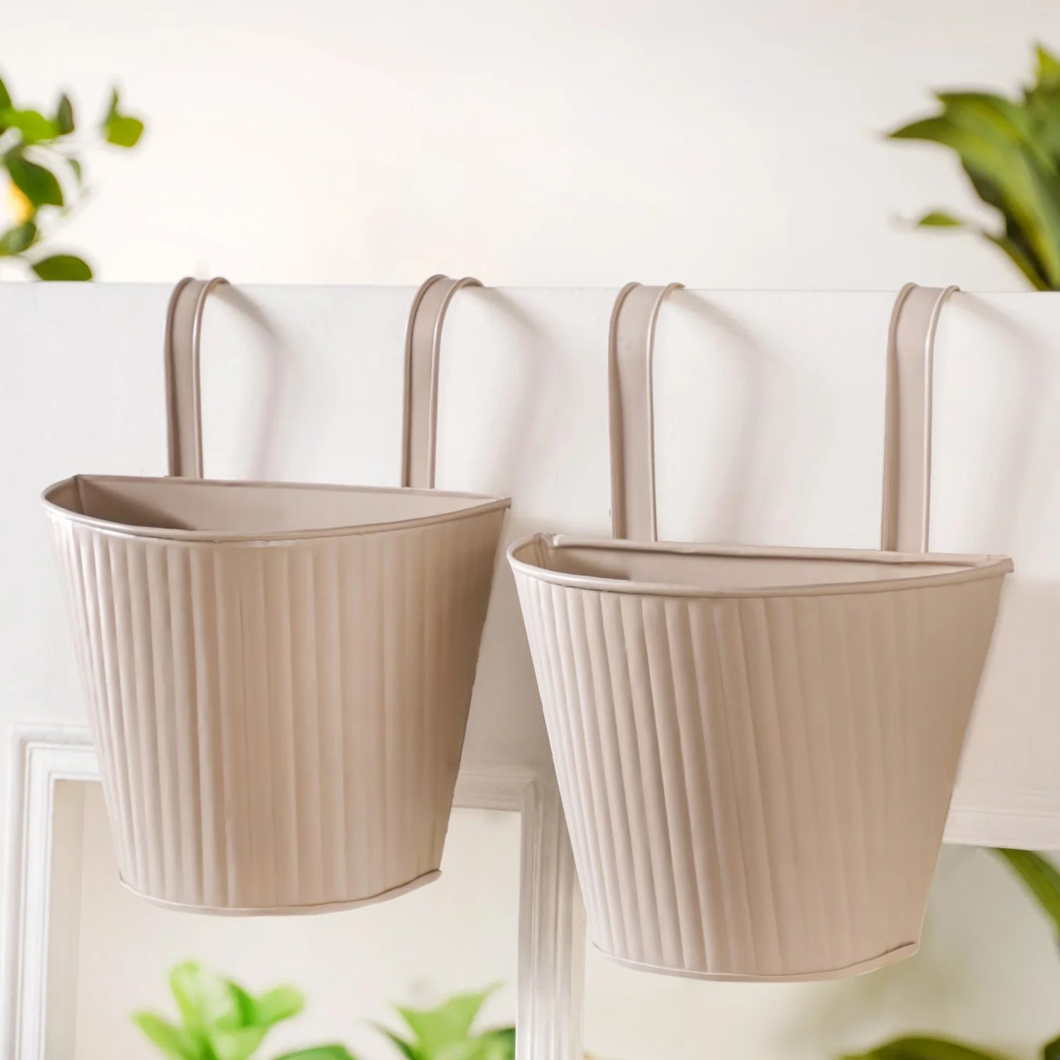 Ribbed Hanging Planter Set Of 2 Taupe - Image 10