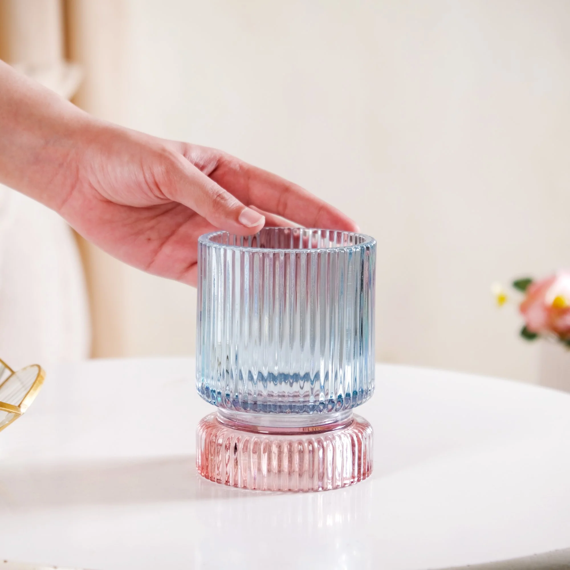 Ribbed Texture Glass Tealight Candle Holder - Image 3