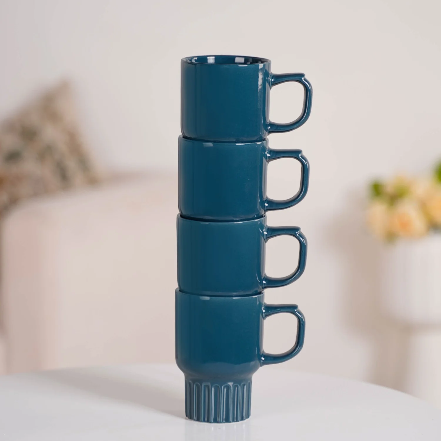 Ribelle Ceramic Stackable Mug Set Of 4 Deep Blue 270ml - Image 2