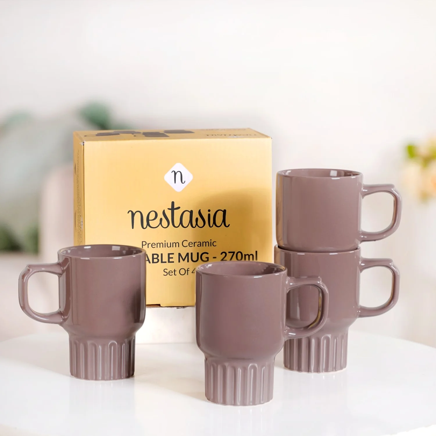 Ribelle Ceramic Stackable Mug Set Of 4 Taupe 270ml - Image 3