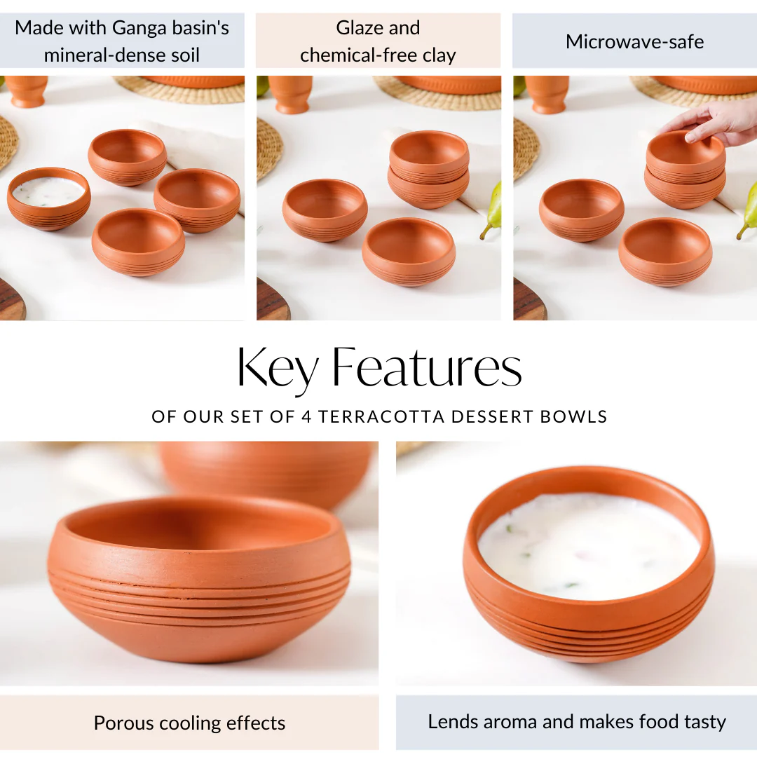 Ring Engraved Terracotta Dessert Bowls Set Of 4 250ml - Image 5