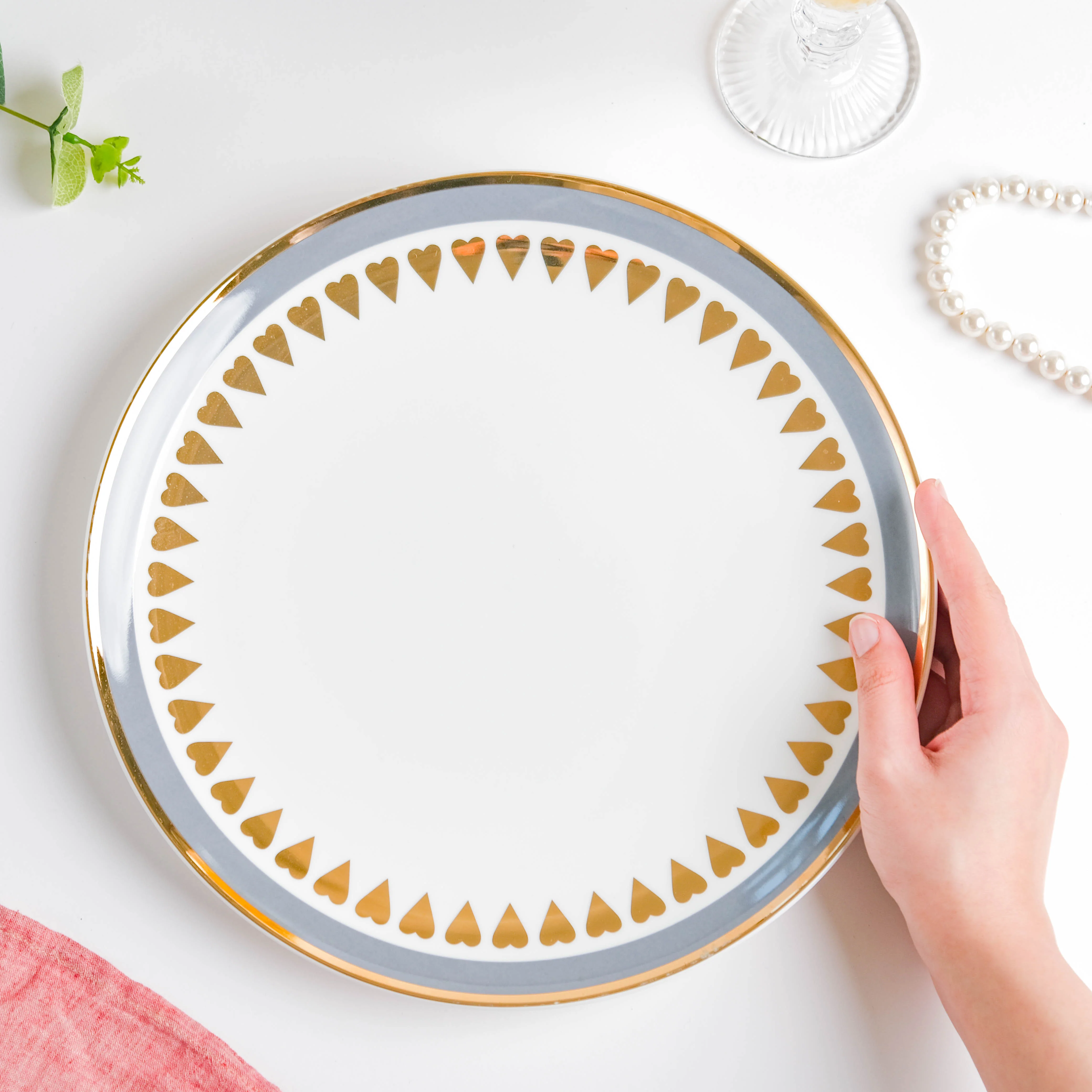 Ring Of Hearts Grey Gold Dinner Plate 11 inch - Image 2