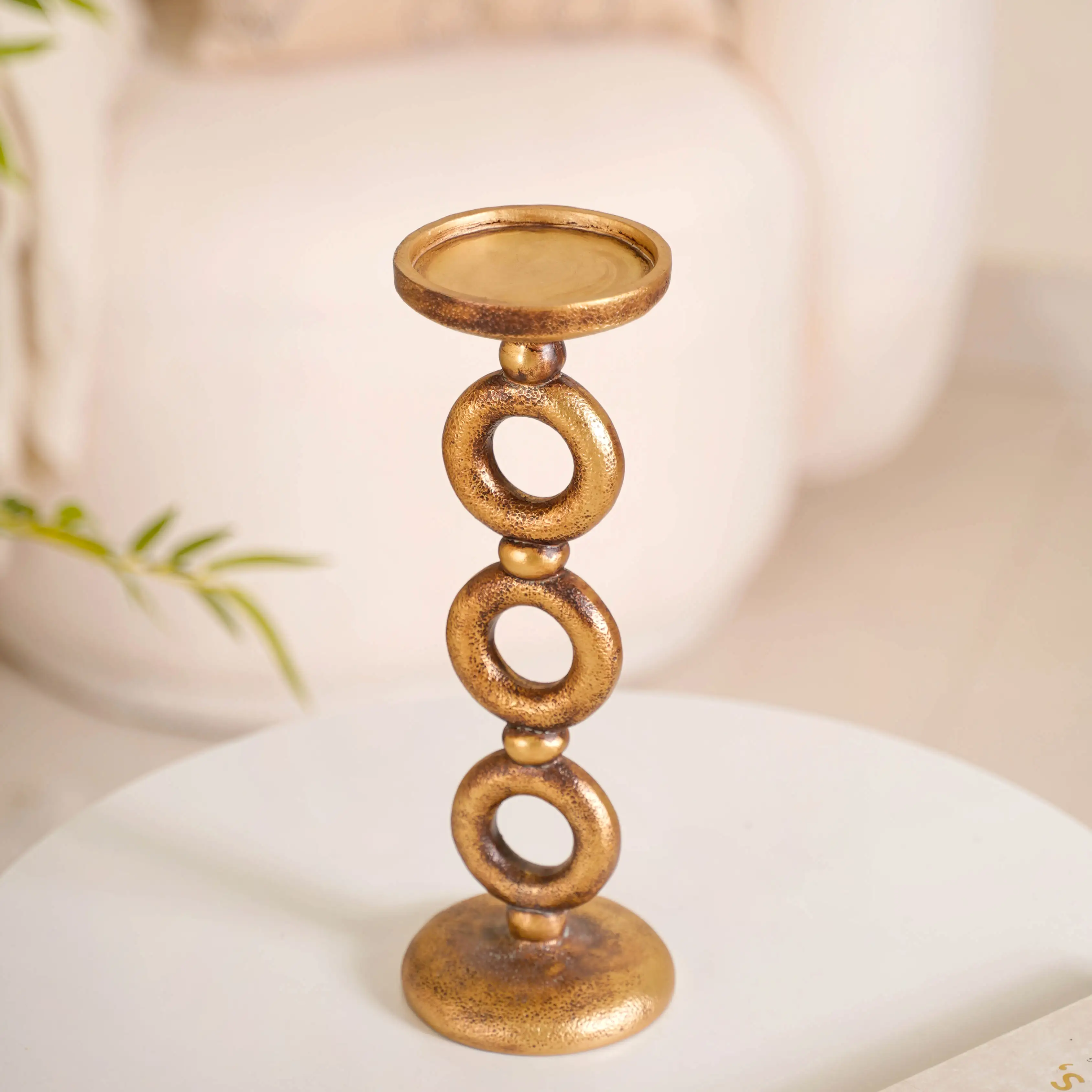 Rings Tall Candle Stand Antique Gold - Image 9