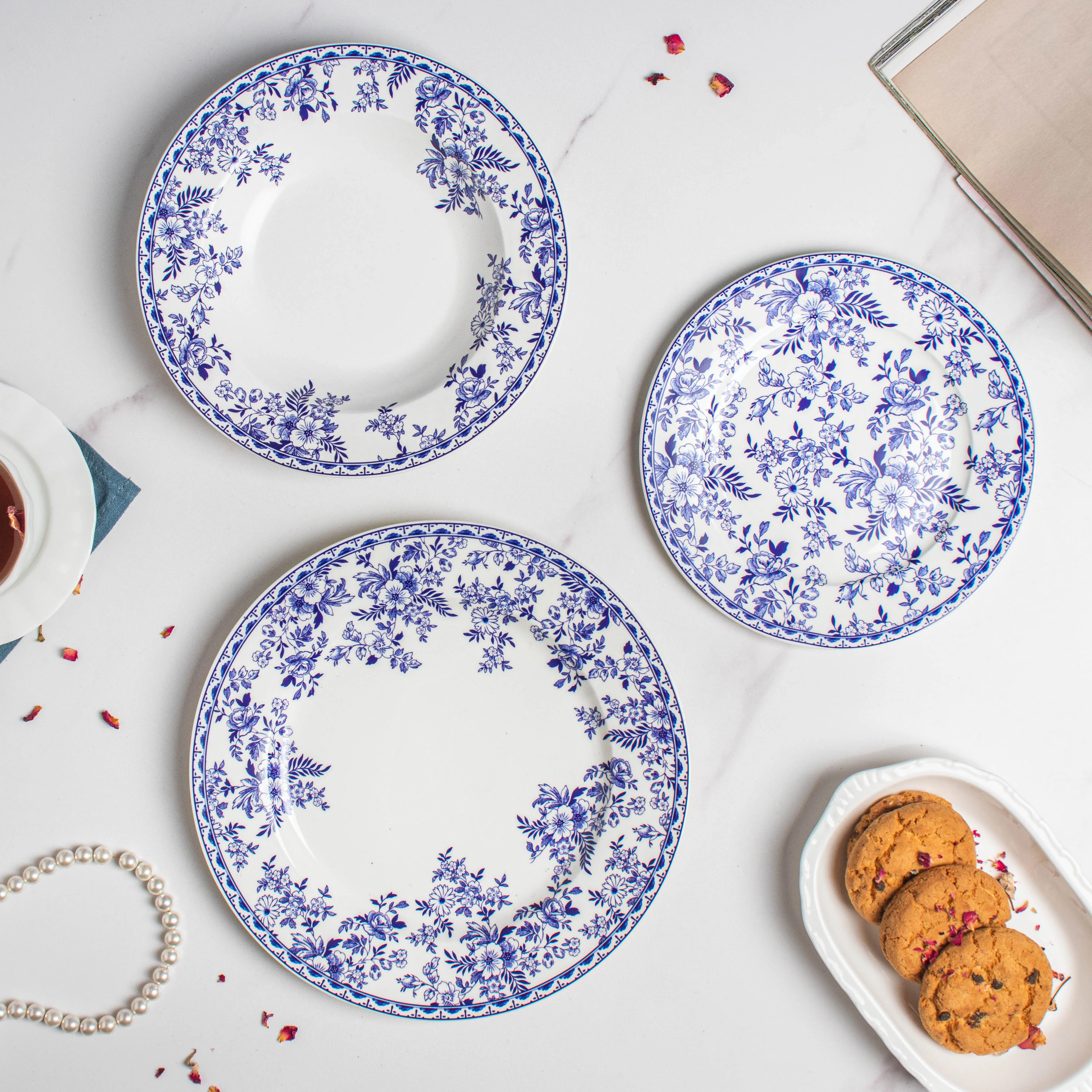 Riona Floral Snack Plate White And Blue 8 Inch - Image 5