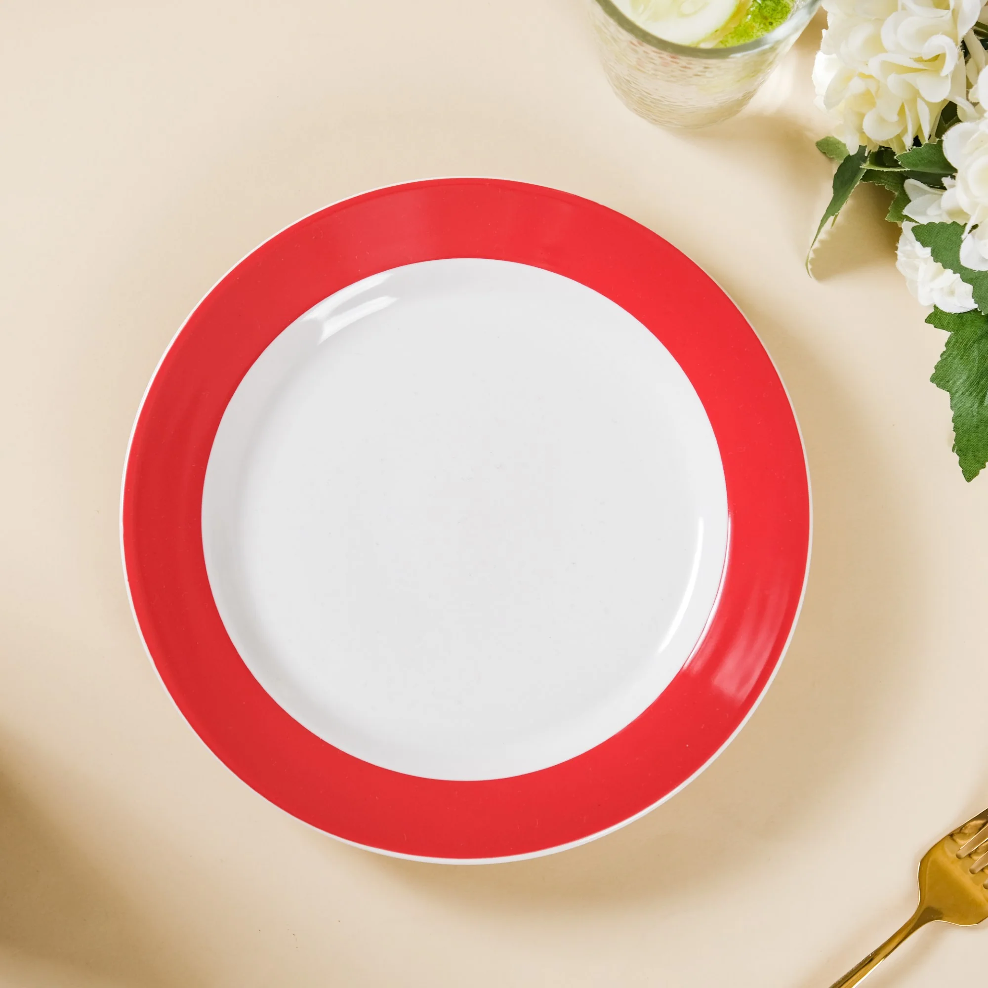 Riona Snack Plate White And Red 8 Inch - Image 3