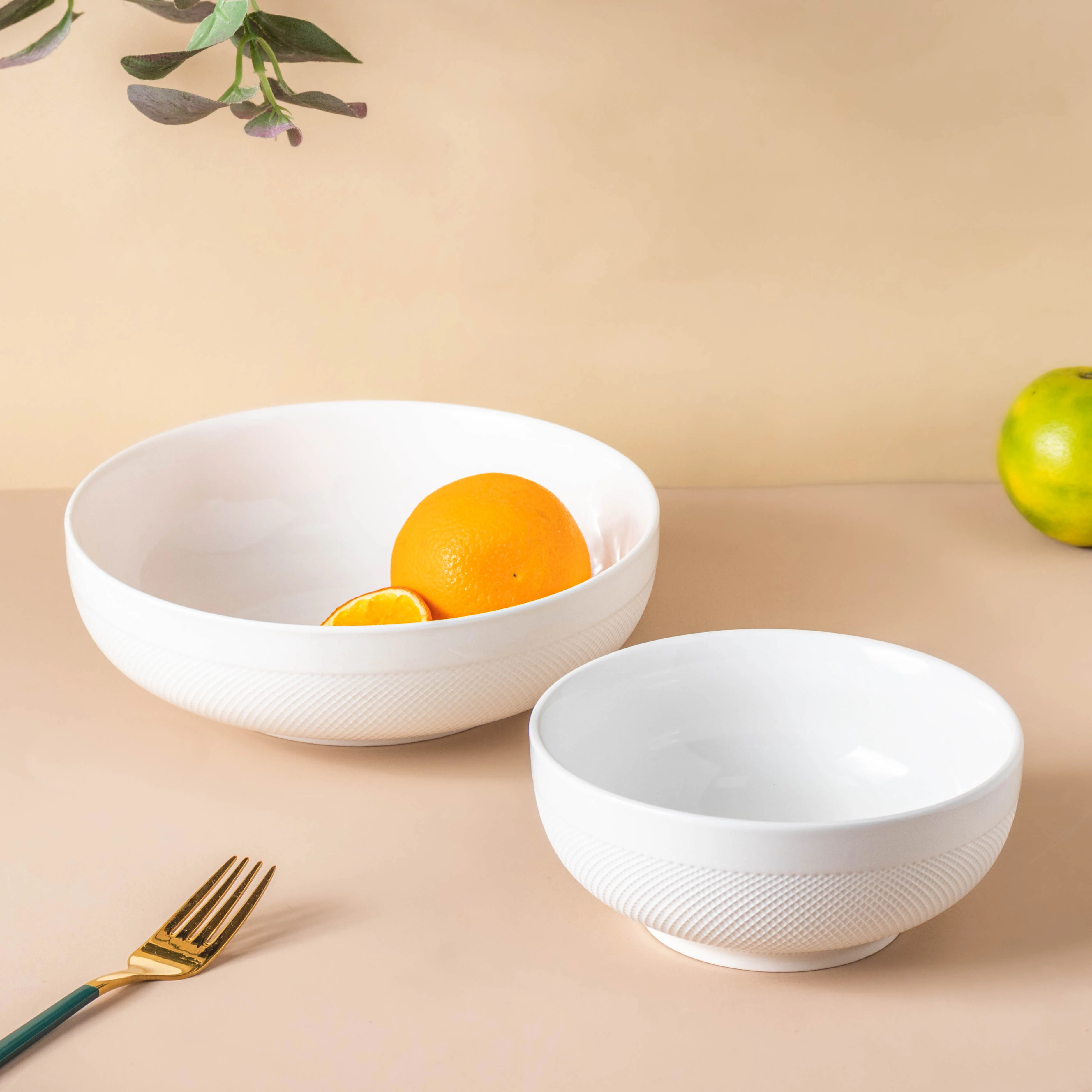 Riona Textured Ceramic Popcorn Bowl White 500 ml - Image 5