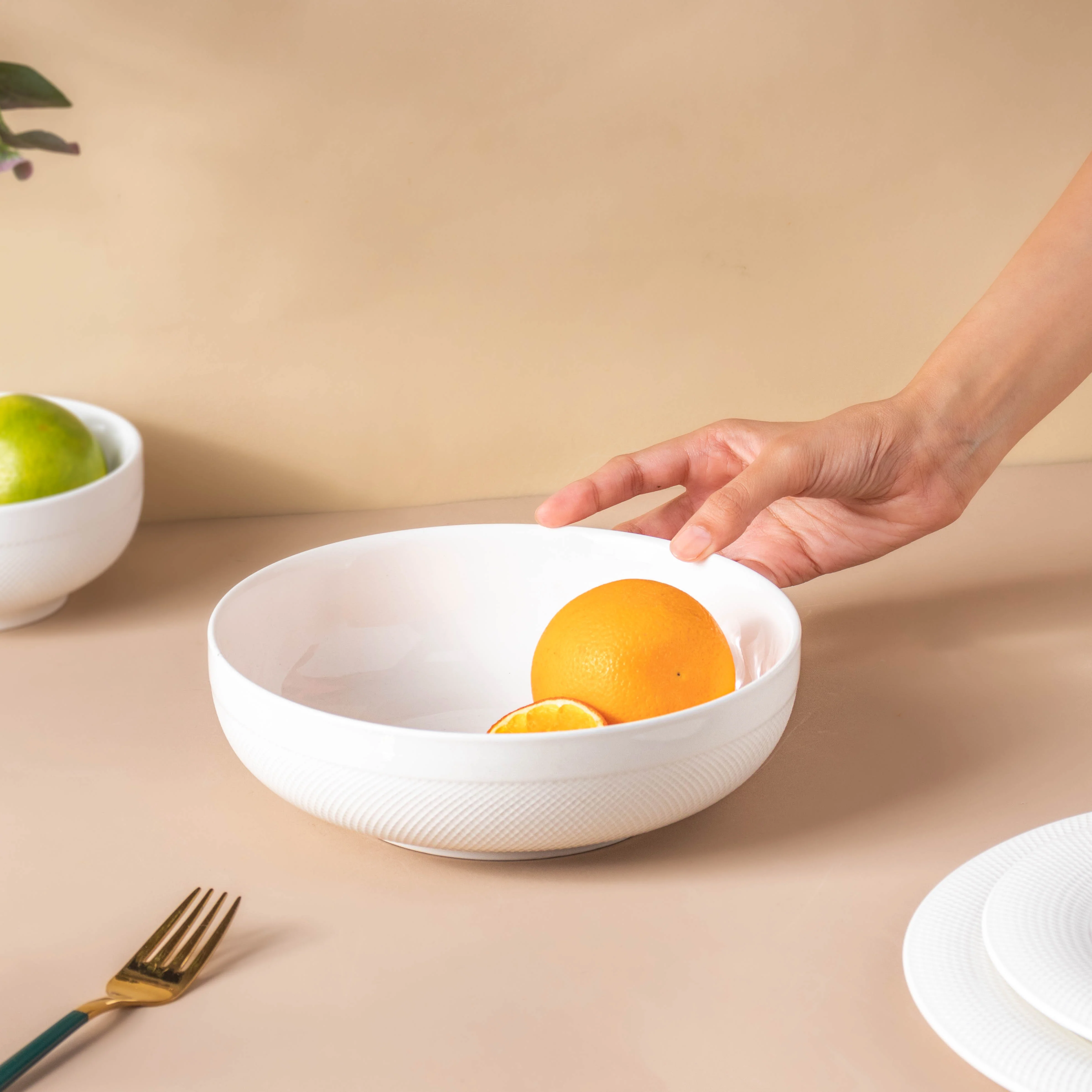 Riona Textured Ceramic Serving Bowl White 7 Inch - Image 2