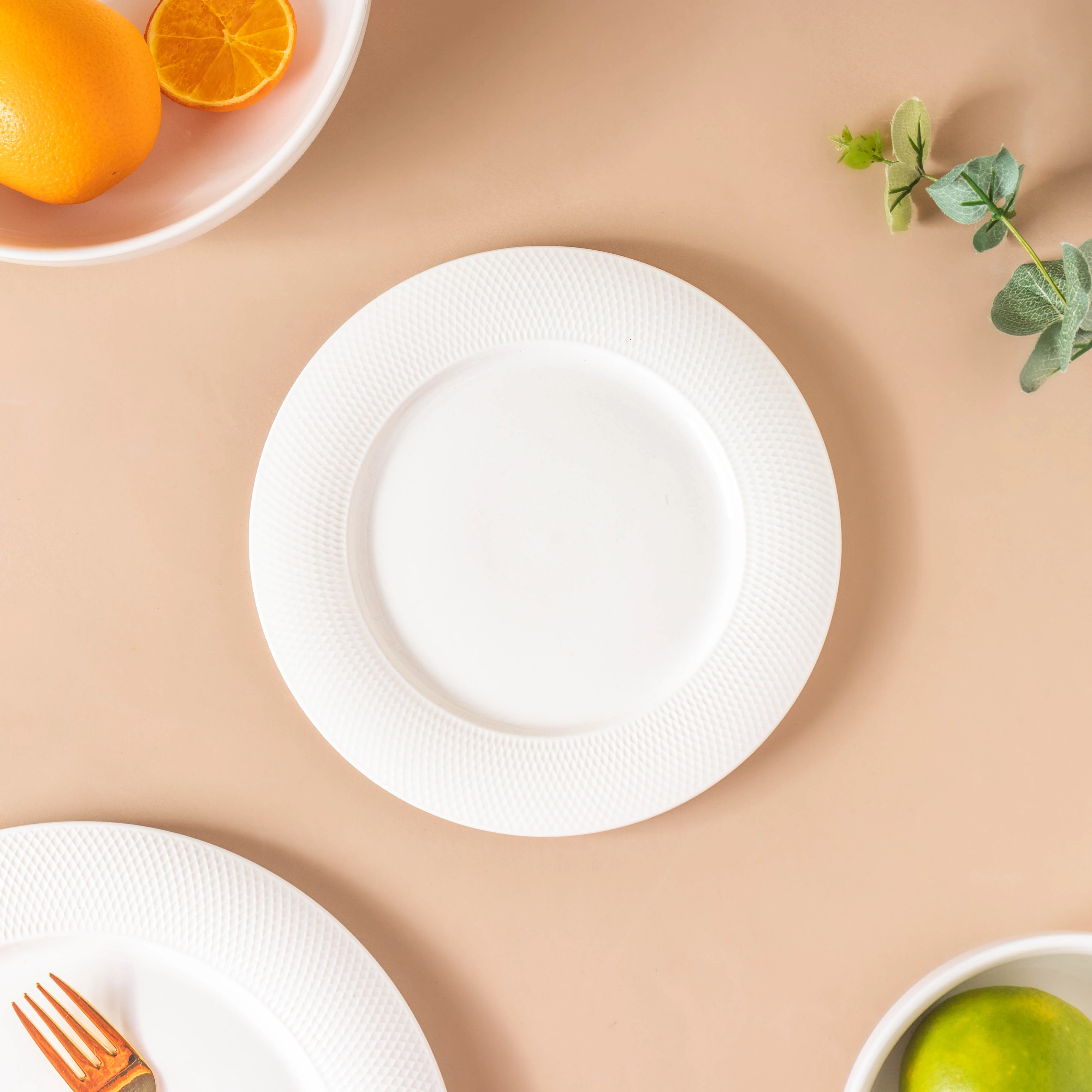 Riona Textured Ceramic Snack Plate White 8 Inch - Image 3