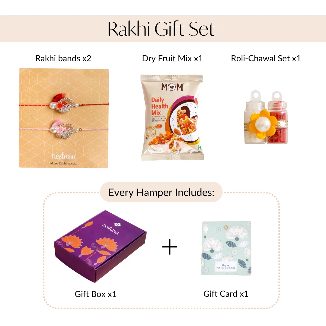 Rose and Pearl Set Of 2 Rakhi Gift Set - Image 4