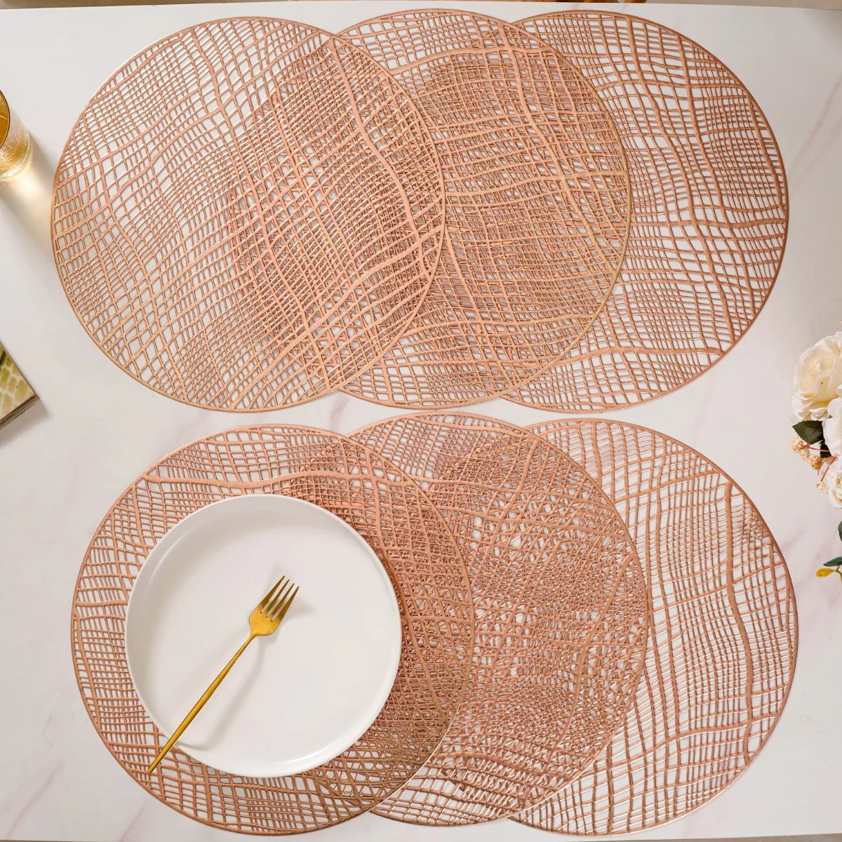 Rose Gold Designer Round Table Mat Set Of 6 - Image 11