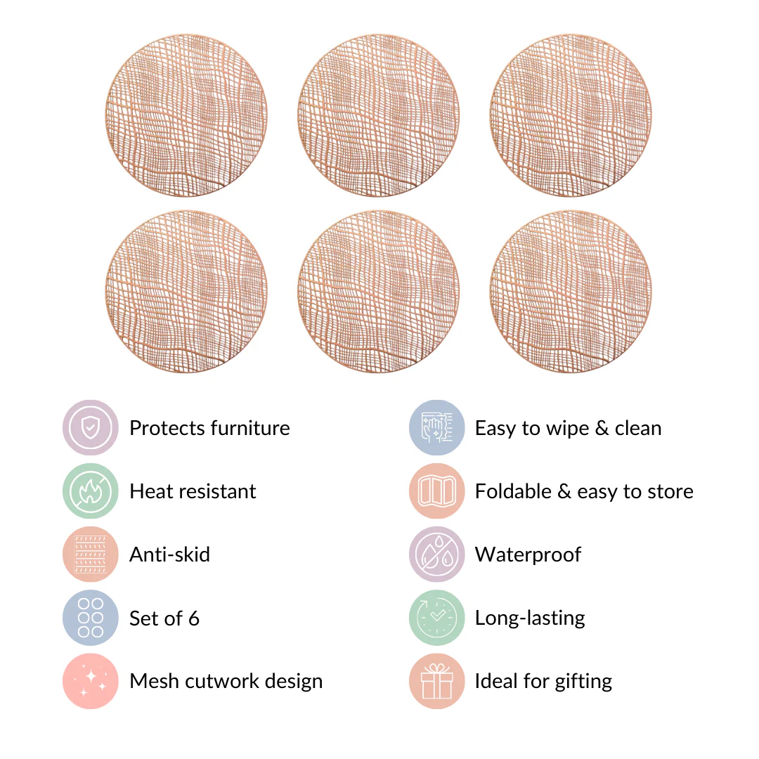 Rose Gold Designer Round Table Mat Set Of 6 - Image 4