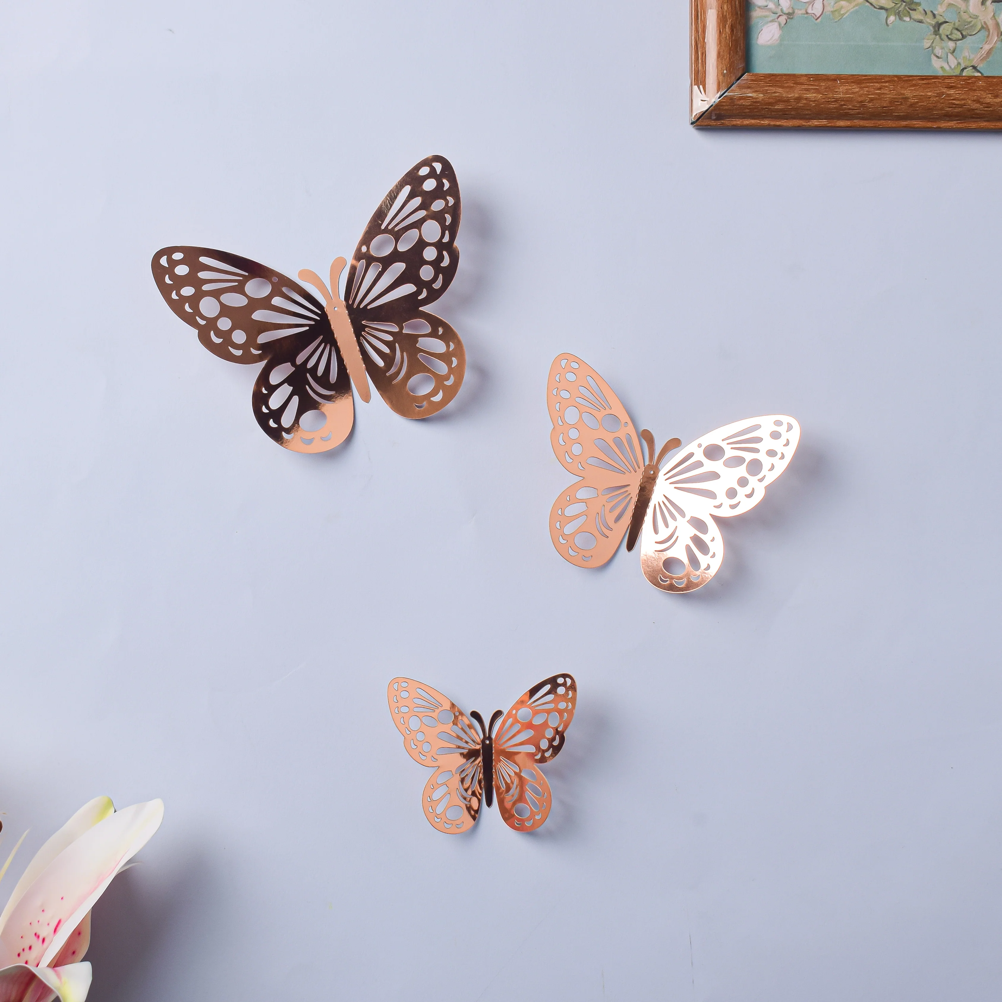 Rose Gold Foil Butterfly 3D Wall Stickers Set Of 12 - Image 3