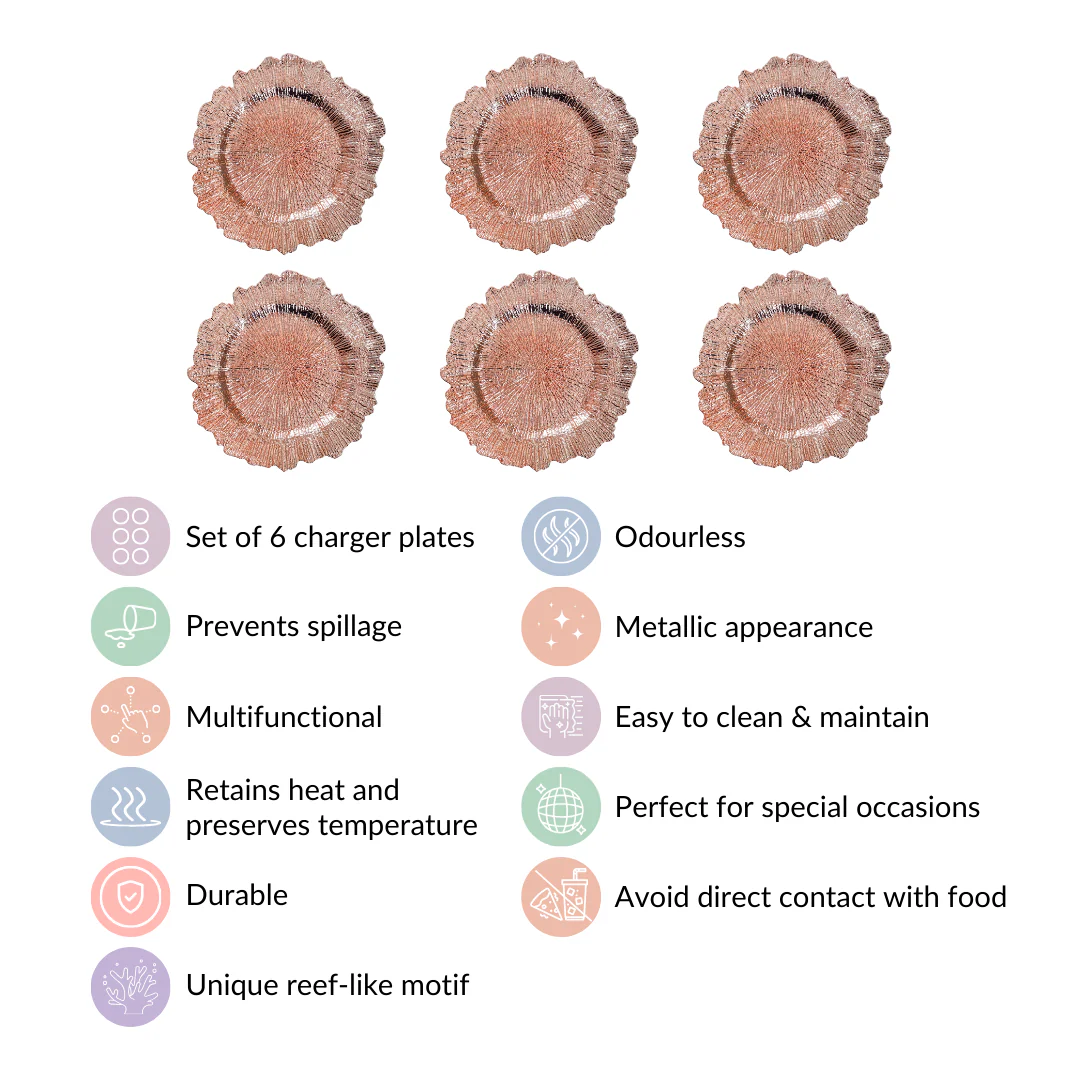 Rose Gold Reef Design Charger Plate Set Of 6 12 Inch - Image 5