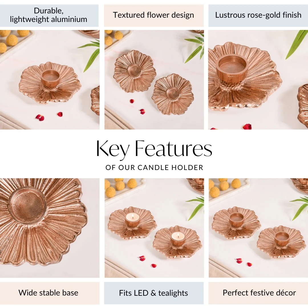Rose Gold Tealight Candle Holder Set Of 2 In Festive Gift Box - Image 5
