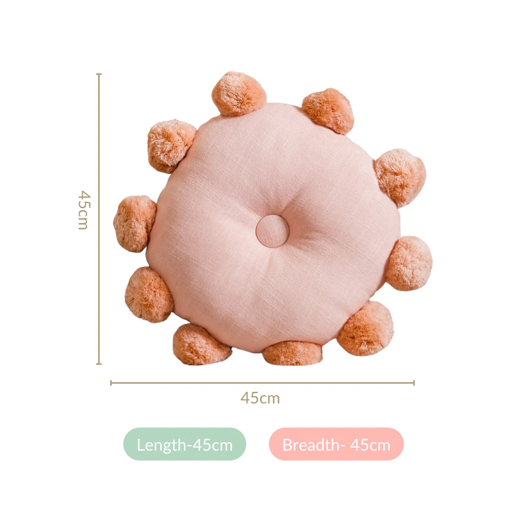 Round Cushion With Pom Poms Peach 17 Inch - Image 4