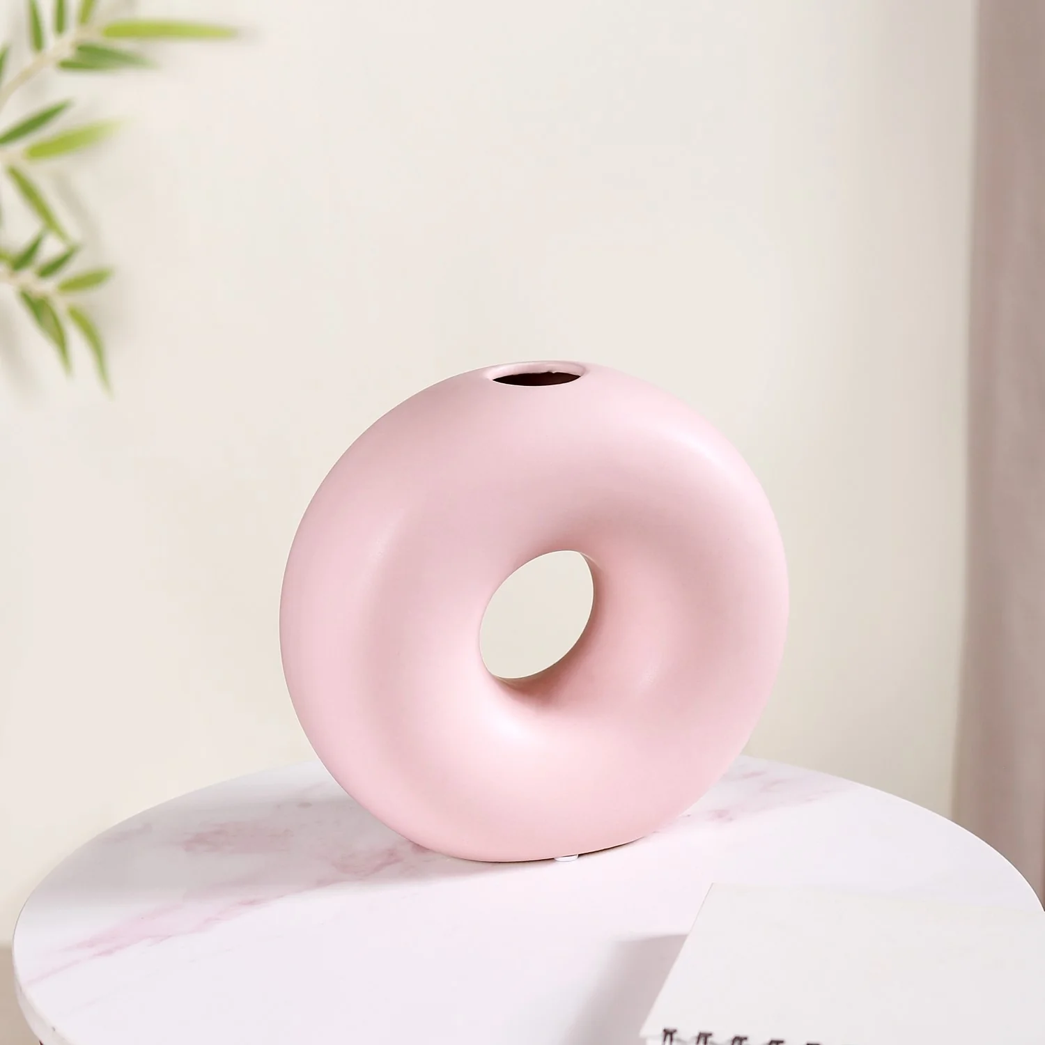 Round Donut Ceramic Vase Pink - Image 2