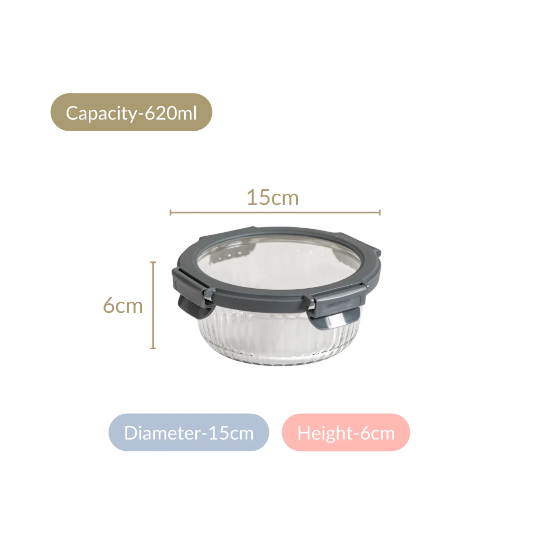 Round Glass Storage Container Box Set Of 2 Fluted 620ml - Image 5