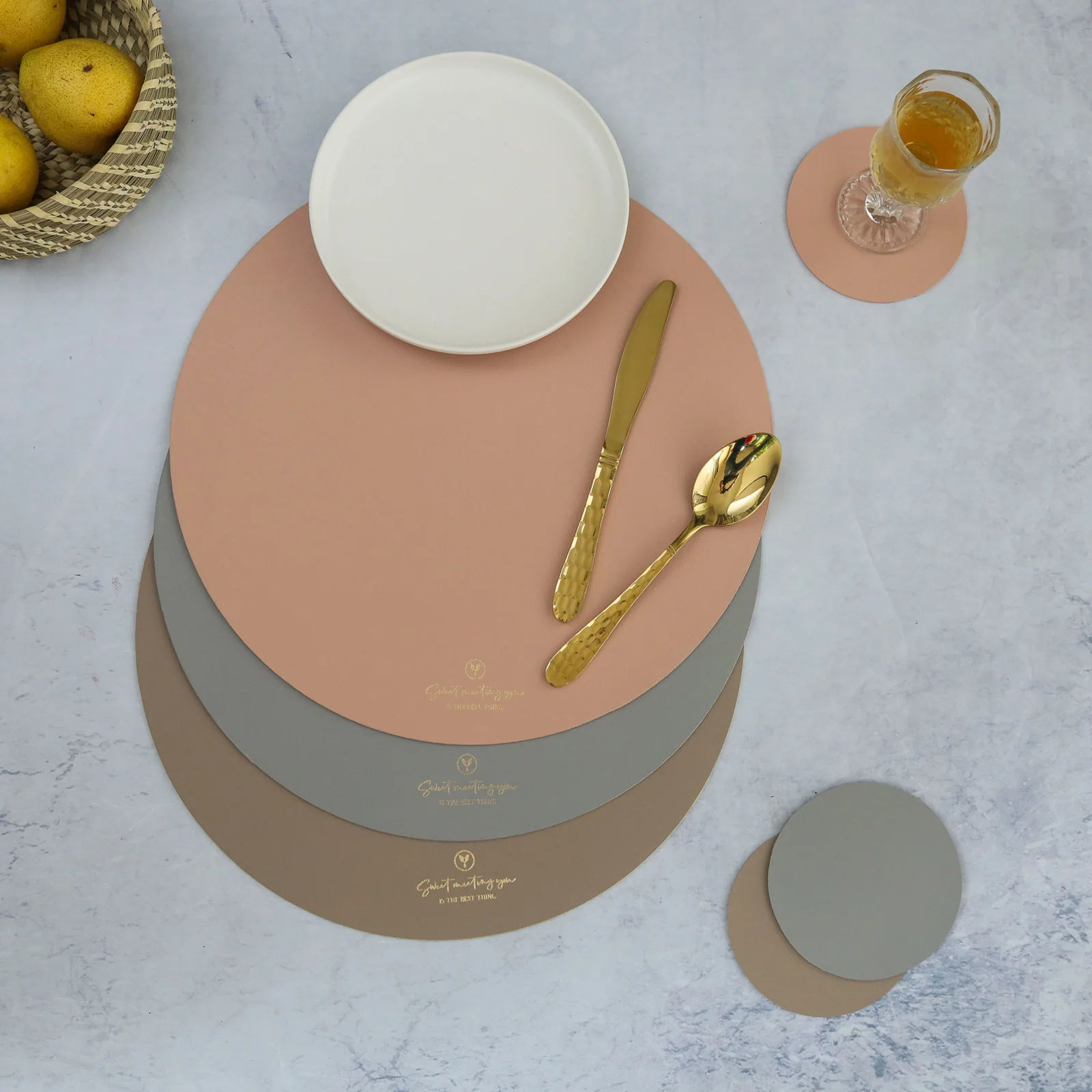 Round Placemat Beige Set of 2 - Image 3